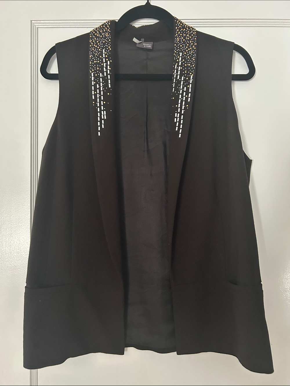 INC International Concepts Black Sleeveless Embellished Collar Tunic Vest